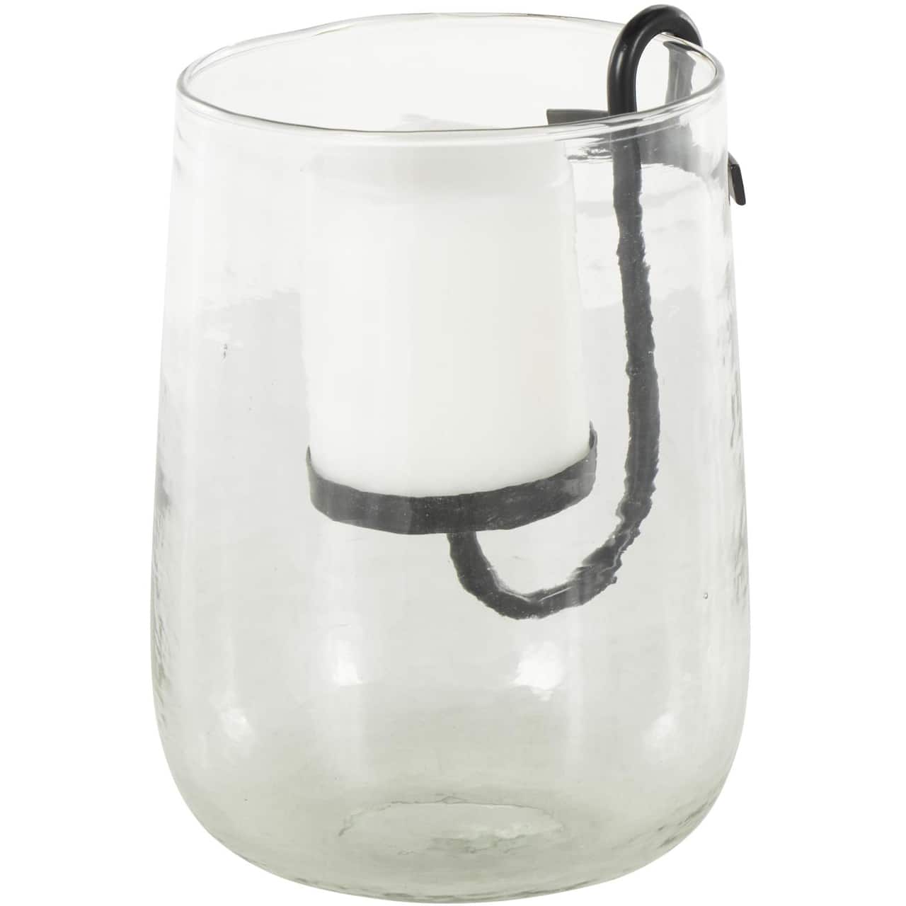 9" Clear Glass Candle Holder with Black Metal Accents